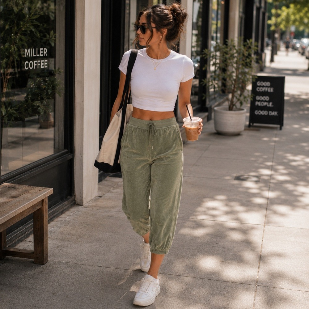Unsubscribed Women Sage Green Terry Velour Joggers Drawstring Sweatpants Medium